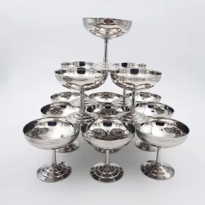 14x2oz vintage dessert bowls ice cream cups 1970-1980 stainless steel Letang Remy