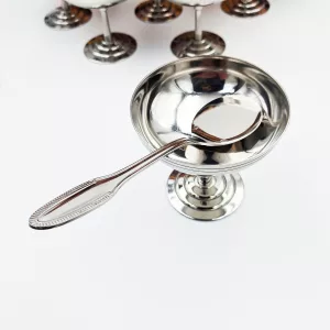 6 vintage stainless steel dessert bowls Létang & Rémy with spoons and original box