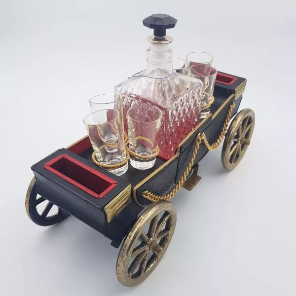 1960 Musical Bar Decanter & Shot glasses Shape of a carriage - Image 3