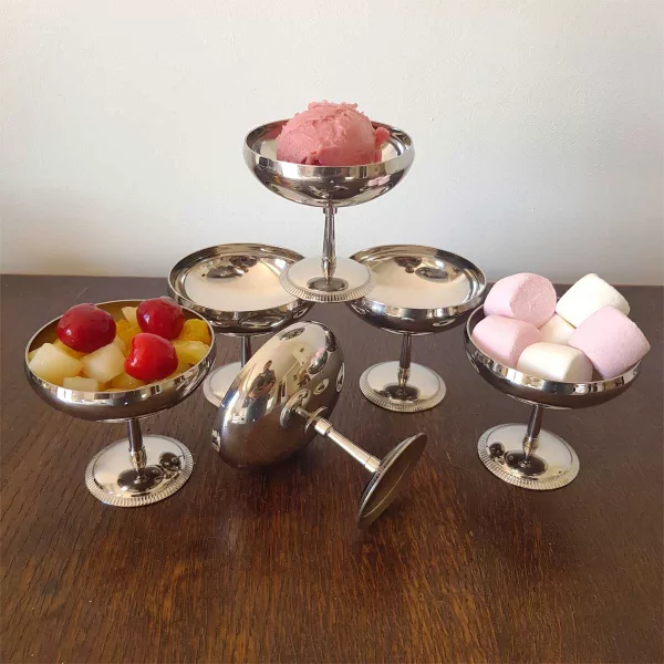 6 Vintage Dessert bowls LETANG & REMY "Flared" stainless - Image 9