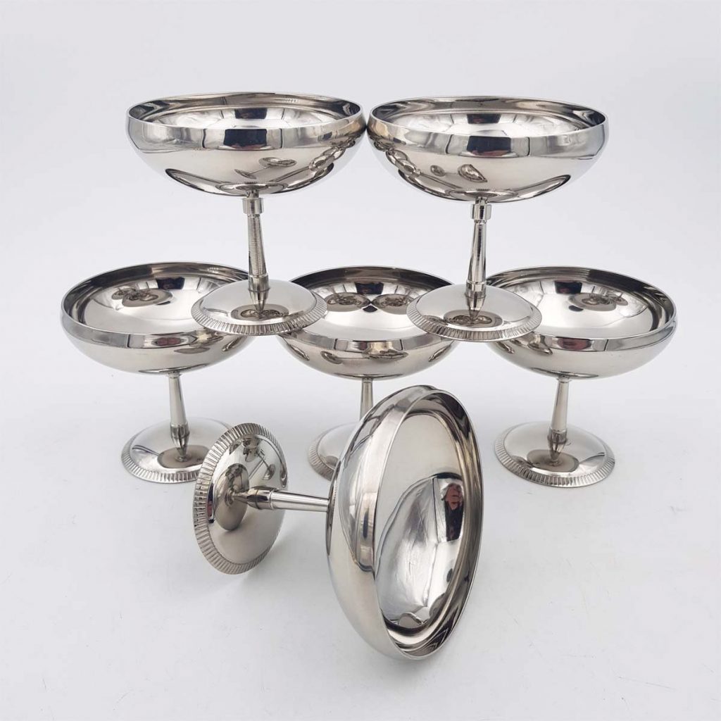 6 vintage Dessert bowls Ice cream cups Small champagne cups 1970 1980 stainless steel 6cl Letang Remy Flared Bright 6 vintage Dessert bowls Ice cream cups Small champagne cups 1970 1980 stainless steel 6cl Letang Remy Flared Bright