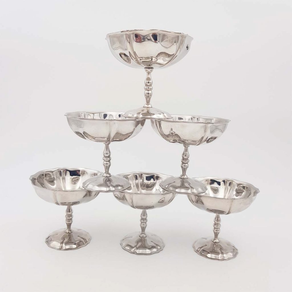 6x2oz vintage Dessert bowls Ice cream cups Champagne cups 1970 1980 stainless steel Jean Couzon Flora 6cl 6x2oz vintage Dessert bowls Ice cream cups Champagne cups 1970 1980 stainless steel Jean Couzon Flora 6cl