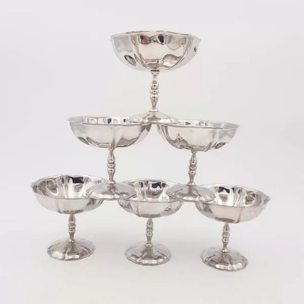 6 Vintage Dessert bowls JEAN COUZON "Flora" stainless