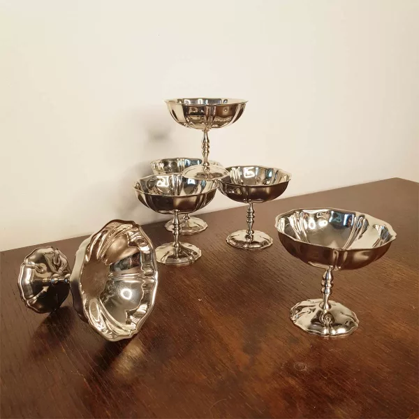 6 Vintage Dessert bowls JEAN COUZON "Flora" stainless - Image 10