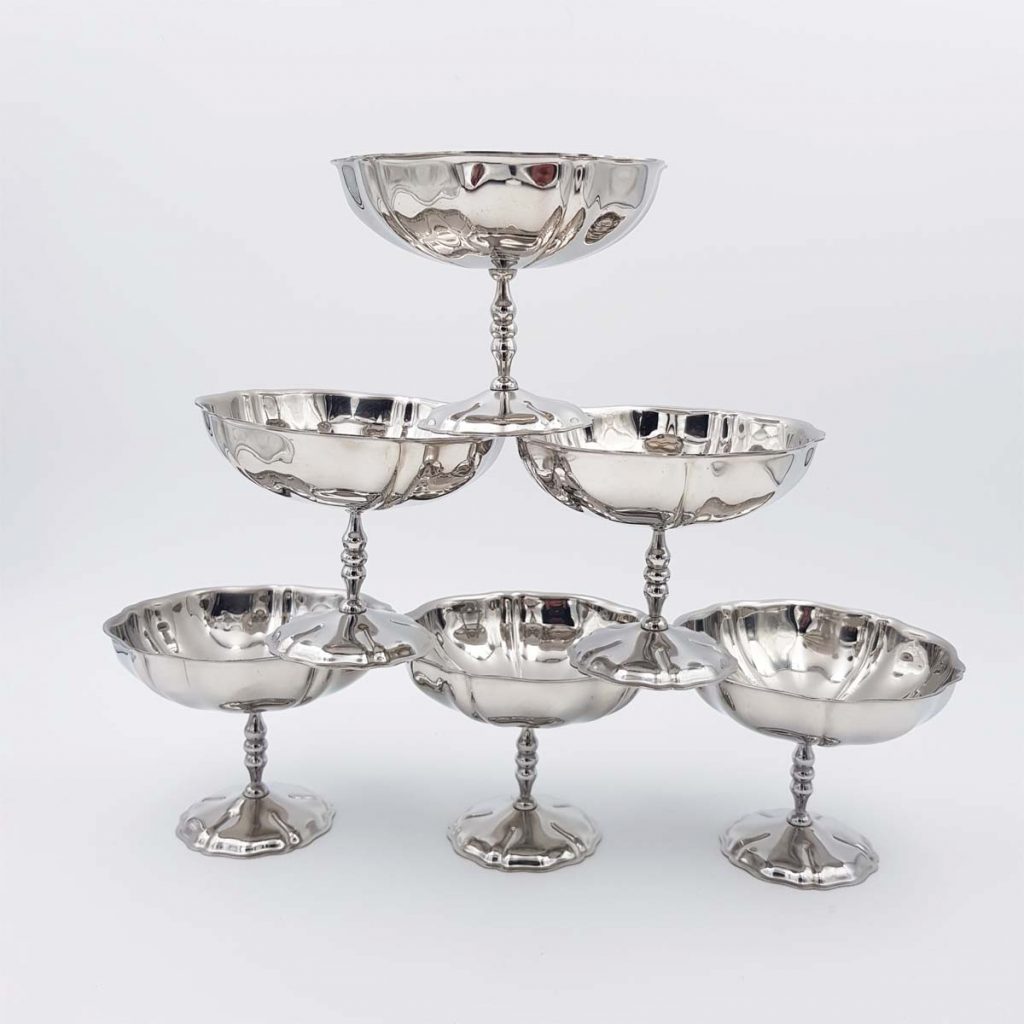 6x4oz vintage Dessert bowls Ice cream cups Champagne cups 1970 1980 stainless steel Jean Couzon Flora XL 12cl 6x4oz vintage Dessert bowls Ice cream cups Champagne cups 1970 1980 stainless steel Jean Couzon Flora XL 12cl