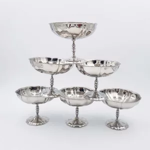 6x4oz vintage Dessert bowls Ice cream cups Champagne cups 1970 1980 stainless steel Jean Couzon Flora XL 12cl