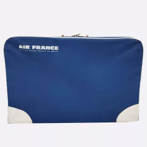 Air France suitcase 1970s Wood and Fabric Blue and White ~21.3