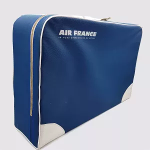 Air France suitcase 1970s Wood and Fabric Blue and White ~21.3