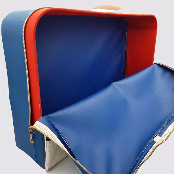 Air France suitcase 1970s Wood and Fabric Blue and White ~21.3"x13.8"x5.9" - Image 5