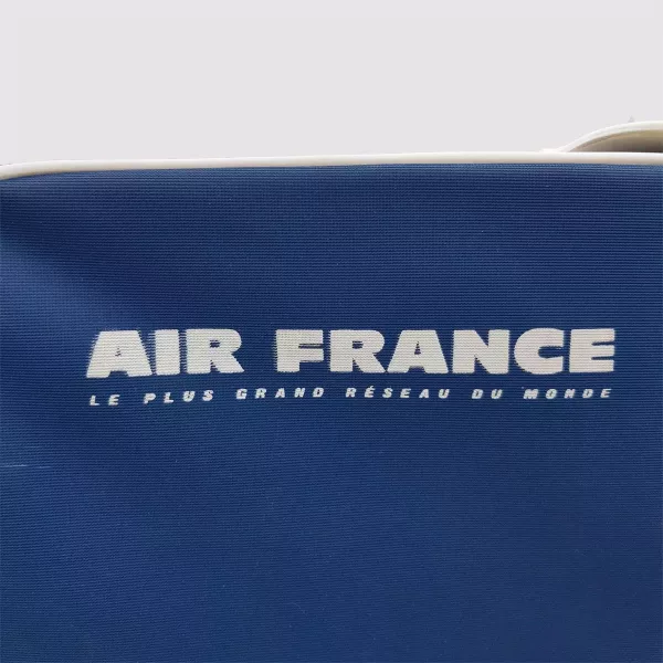 Air France suitcase 1970s Wood and Fabric Blue and White ~21.3"x13.8"x5.9" - Image 6