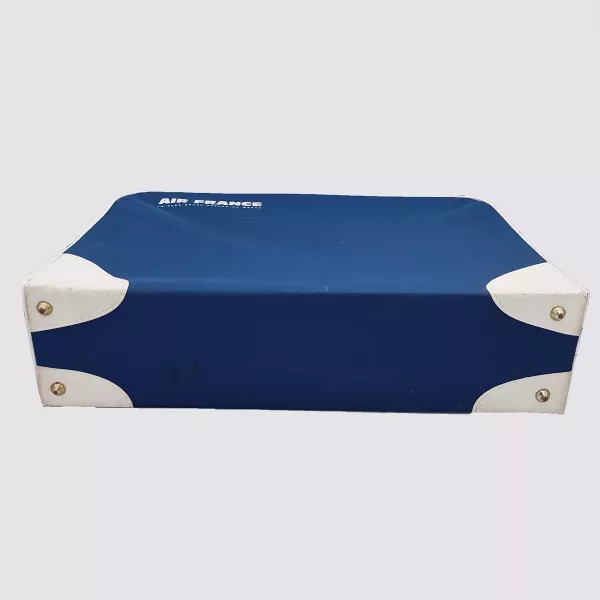 Air France suitcase 1970s Wood and Fabric Blue and White ~21.3"x13.8"x5.9" - Image 8