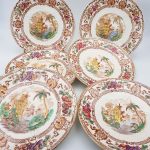 Antique 19th century dessert plates earthenware Longwy cyprus asian landscape