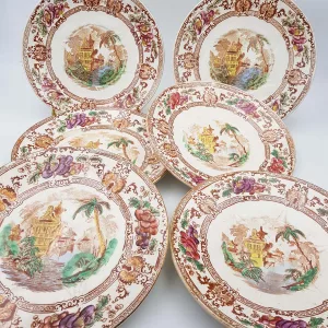 6 Antique Dessert plates Longwy 1900 