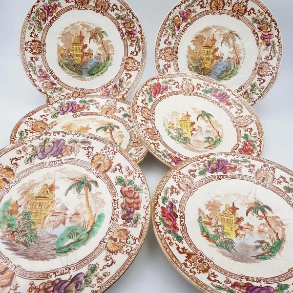 6 Antique Dessert plates Longwy 1900 "Cyprus" Collection