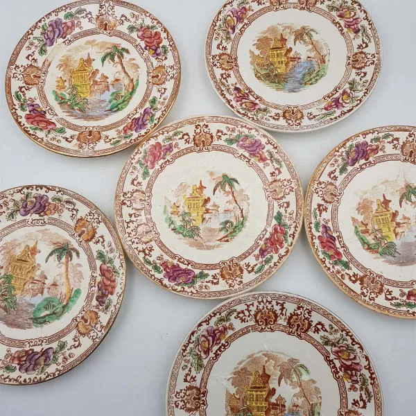6 Antique Dessert plates Longwy 1900 "Cyprus" Collection - Image 11