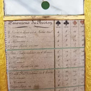 Boston Card game Payout table 1830 Gilt Metal, Leather & Mother-of-pearl