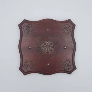Wood trivet Engraved Central medallion France 1950s