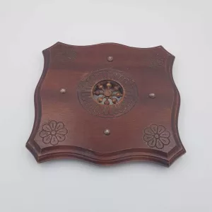 Wood trivet Engraved Central medallion France 1950s