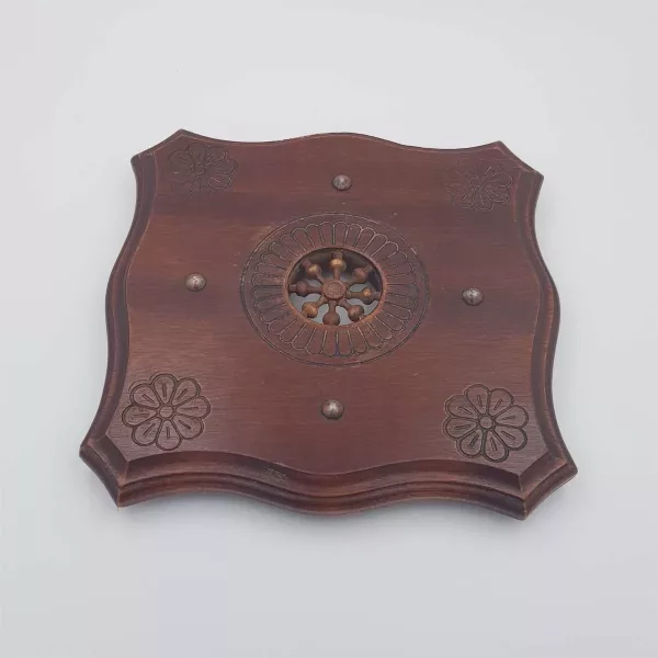 Wood trivet Engraved Central medallion France 1950s
