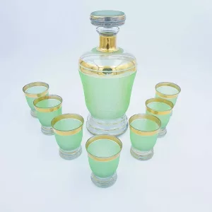 Liquor set Green grainy-textured glass vintage 1950s