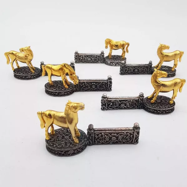 6 Knife rests Horses & Show jumping fences Silver plated & Gilt - Image 2