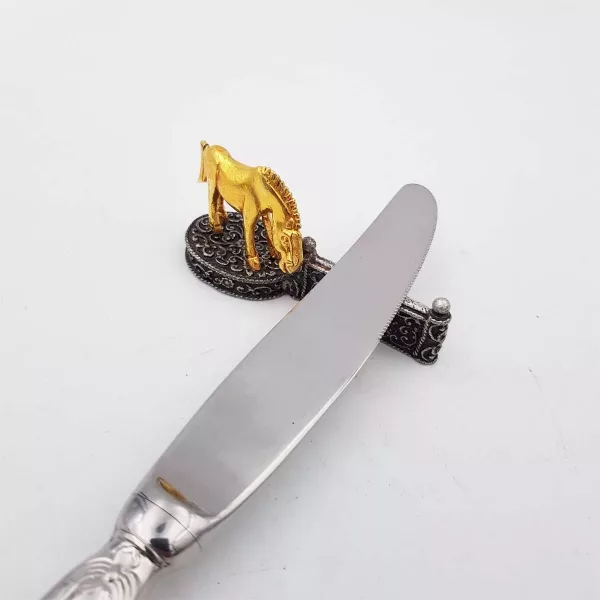 6 Knife rests Horses & Show jumping fences Silver plated & Gilt - Image 4