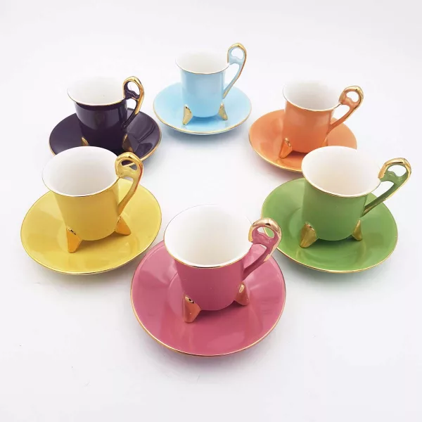 Geneviève Lethu "Aquarelle" Porcelain Coffee cups set 6p - Image 8