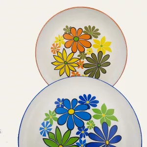 2 large 1970 round Tray Flowers deco Diameter 14.1