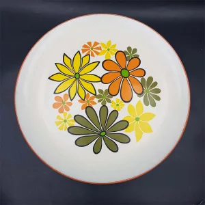 2 large 1970 round Tray Flowers deco Diameter 14.1