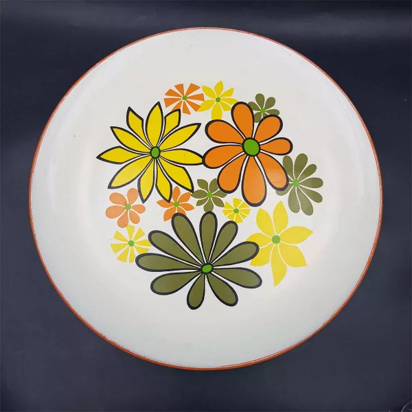 2 large 1970 round Tray Flowers deco Diameter 14.1" - Image 2