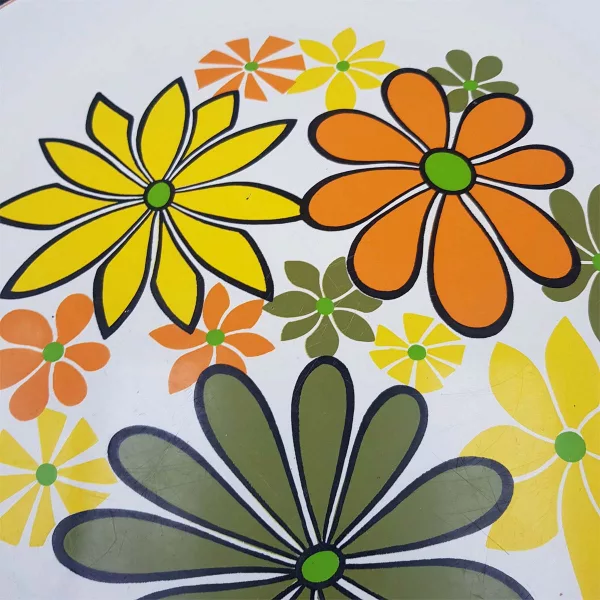 2 large 1970 round Tray Flowers deco Diameter 14.1" - Image 3