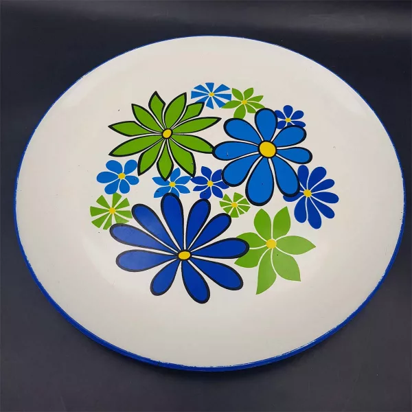 2 large 1970 round Tray Flowers deco Diameter 14.1" - Image 6
