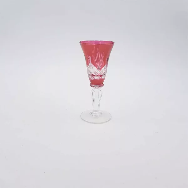 Pink cut glass 1960 Alcohol decanter + 4 glasses - Image 10