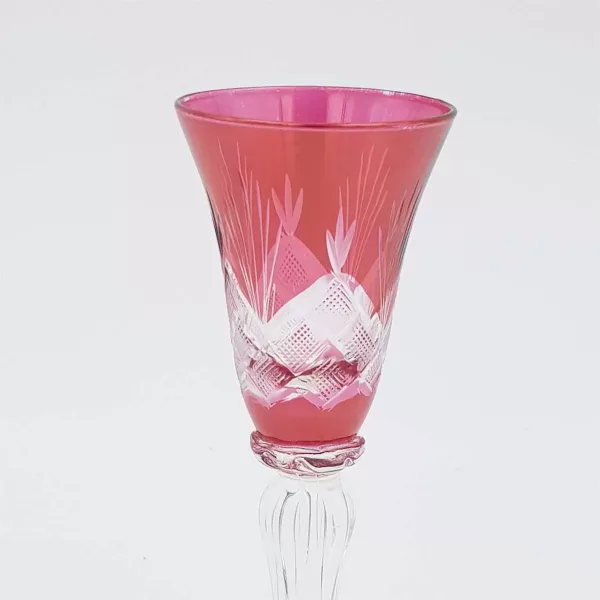 Pink cut glass 1960 Alcohol decanter + 4 glasses - Image 11