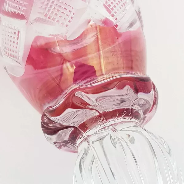 Pink cut glass 1960 Alcohol decanter + 4 glasses - Image 13