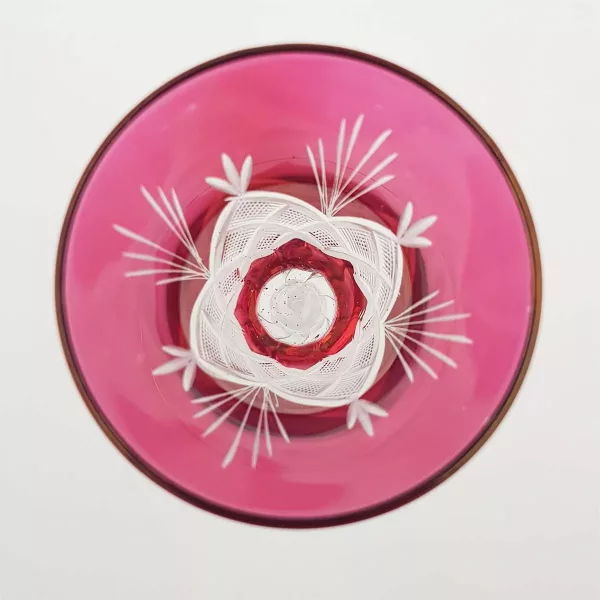 Pink cut glass 1960 Alcohol decanter + 4 glasses - Image 16