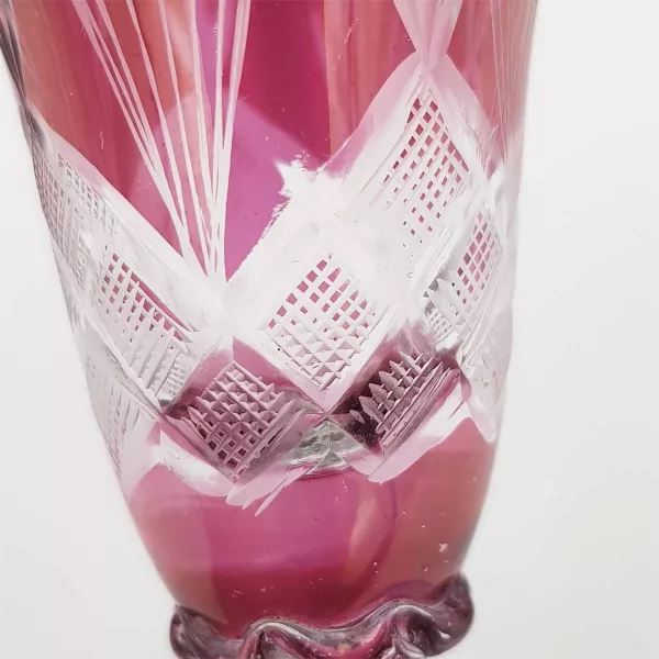 Pink cut glass 1960 Alcohol decanter + 4 glasses - Image 3