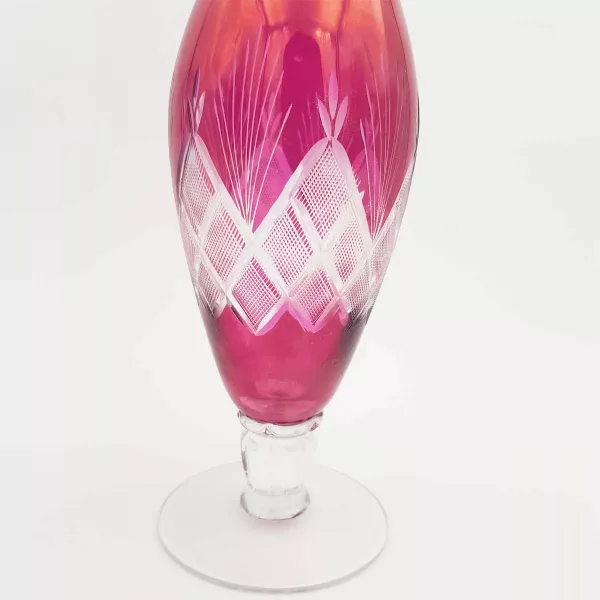 Pink cut glass 1960 Alcohol decanter + 4 glasses - Image 8
