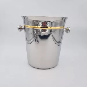 Stainless & Gold 24k Champagne cooler France 1980s