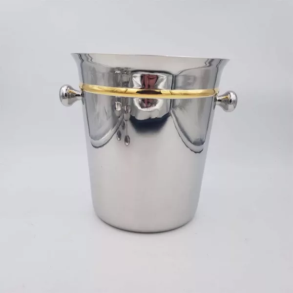 Stainless & Gold 24k Champagne cooler France 1980s - Image 2