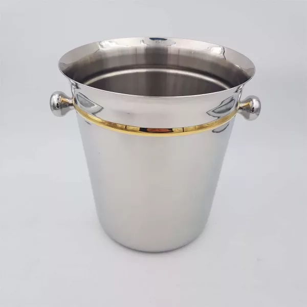 Stainless & Gold 24k Champagne cooler France 1980s - Image 3