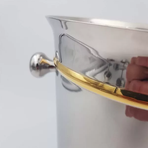 Stainless & Gold 24k Champagne cooler France 1980s - Image 4