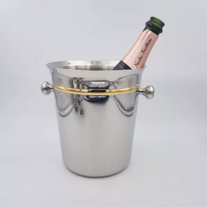 Stainless & Gold 24k Champagne cooler France 1980s