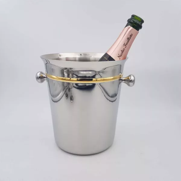 Stainless & Gold 24k Champagne cooler France 1980s