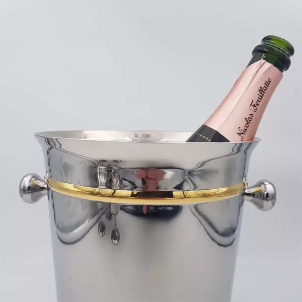 Stainless & Gold 24k Champagne cooler France 1980s - Image 6