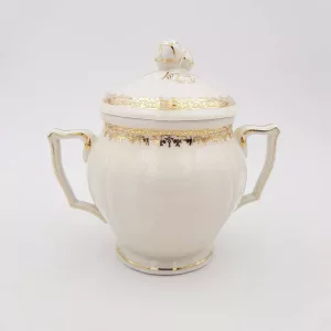 Sugar bowl White porcelaine Raynaud Limoges Gilt enamel 1950