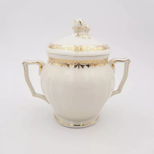 Sugar bowl White porcelaine Raynaud Limoges Gilt enamel 1950