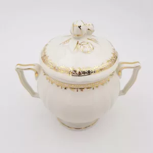 Sugar bowl White porcelaine Raynaud Limoges Gilt enamel 1950
