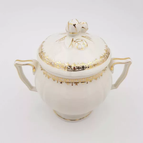 Sugar bowl White porcelaine Raynaud Limoges Gilt enamel 1950 - Image 2