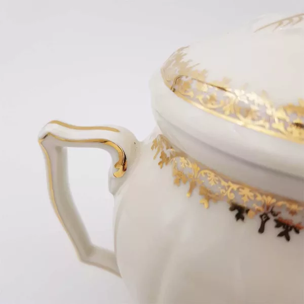 Sugar bowl White porcelaine Raynaud Limoges Gilt enamel 1950 - Image 3